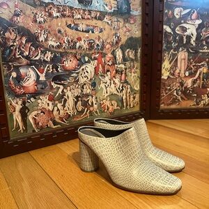Rachel Comey Cream Croc-Patterned Mules